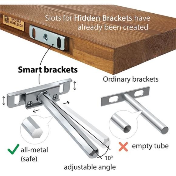 Floating Wood Shelves Set of 2 - Rustic Shelf 16 inch - Handcrafted in Europe - Picture 6 of 6